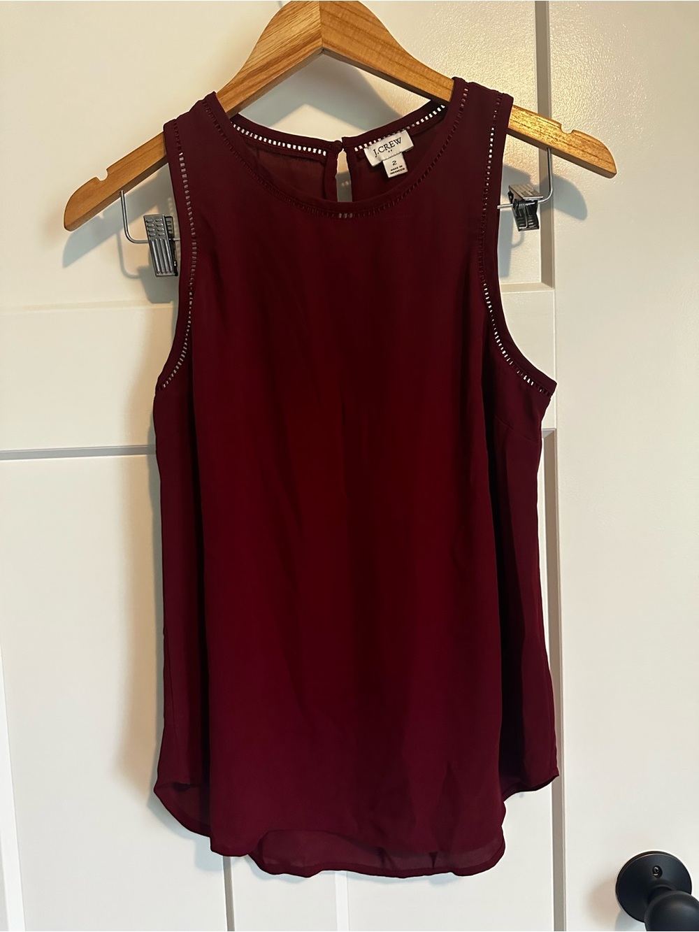 J. Crew Burgundy Sleeveless Chiffon Shell with Eyelet Trim